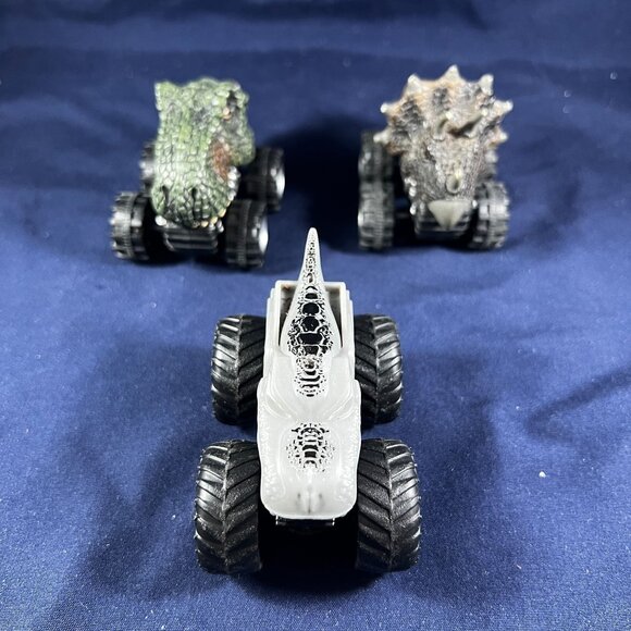 Lot Of 3 Mini Dino Monster Trucks With Spiked & Textured Designs On Large Tires - Picture 1 of 5